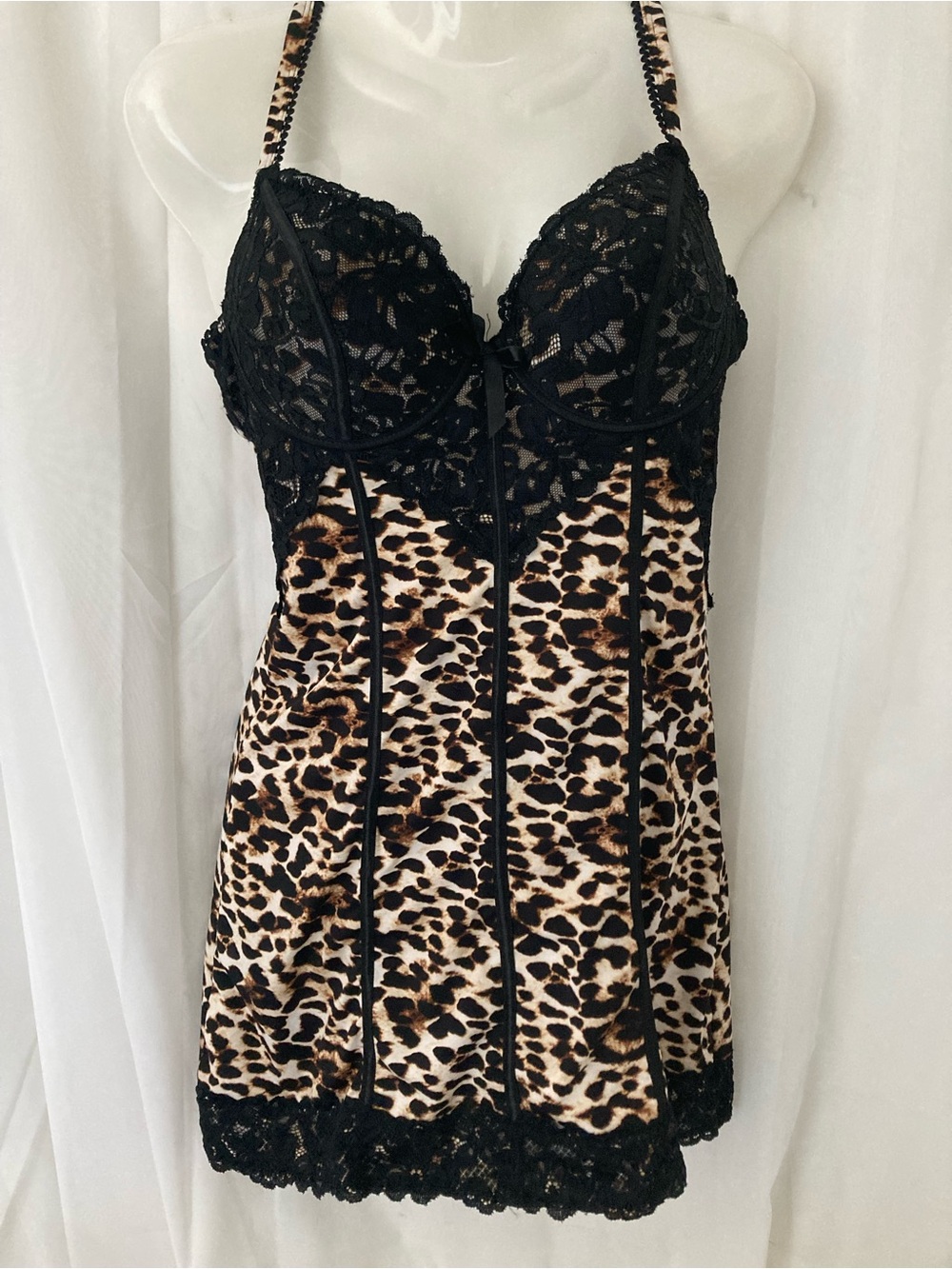 La Vie en Rose Leopard Lace Babydoll Chemise M